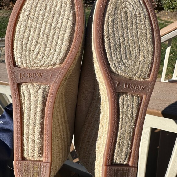 NWOT Crew Wedge Womens 7 Tan Cream Espadrilles Jute Platforms Canvas Sandals - Picture 11 of 11